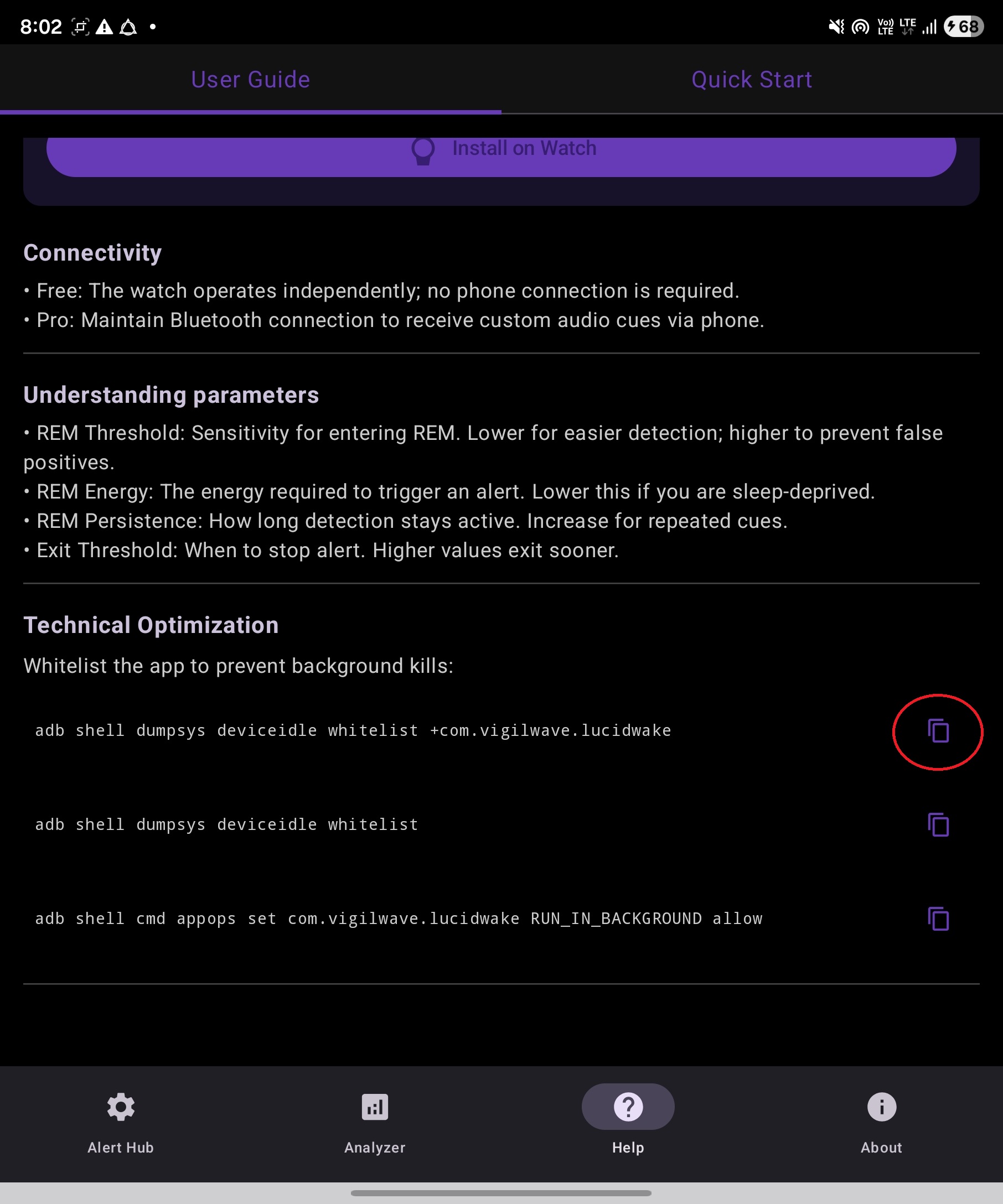 Copy ADB command 1 from Lucid Wake App