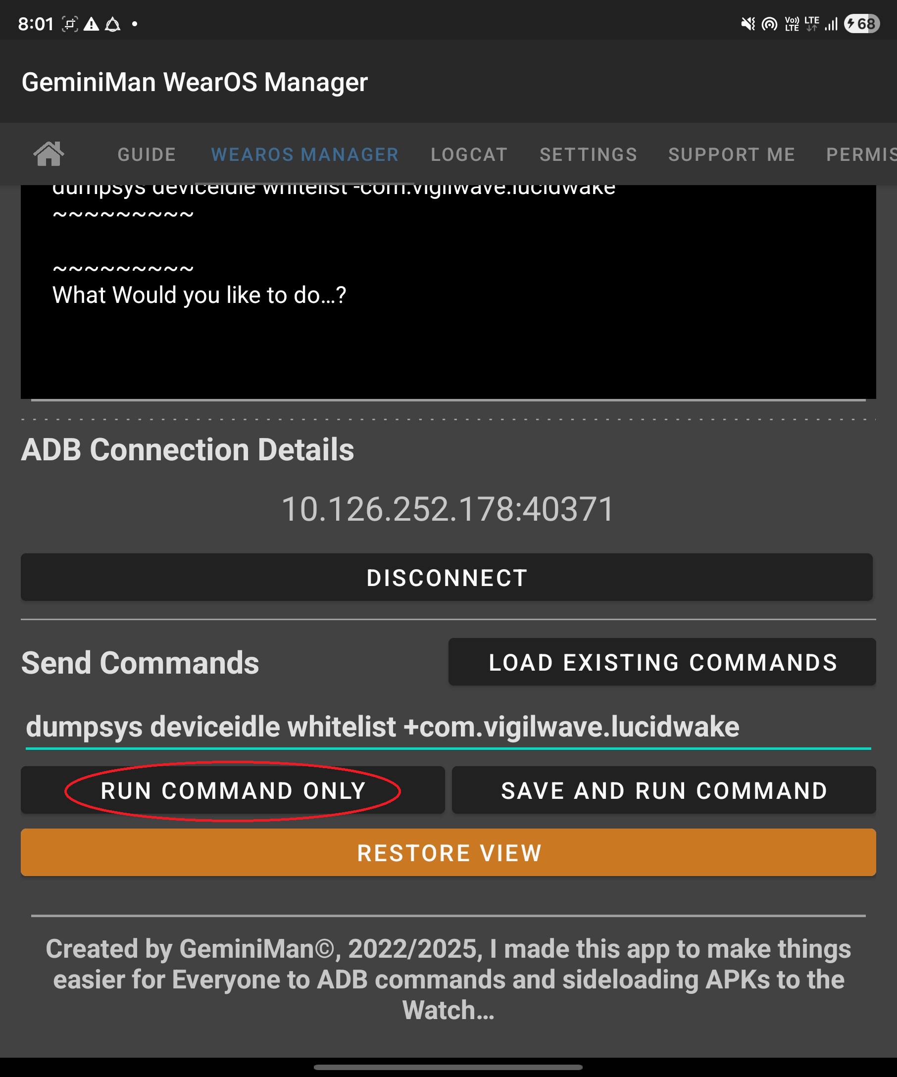 Run command only again
