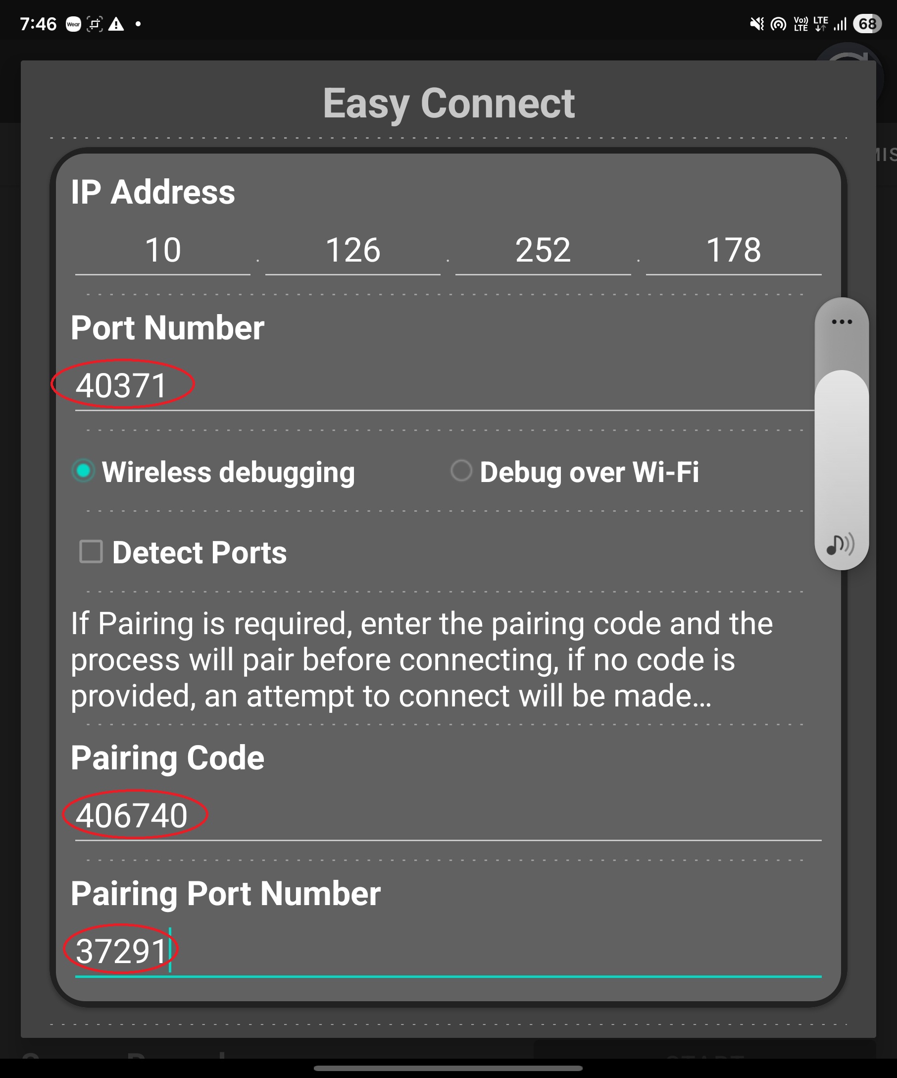 Enter pairing details