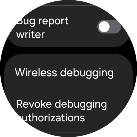 Wireless debugging menu